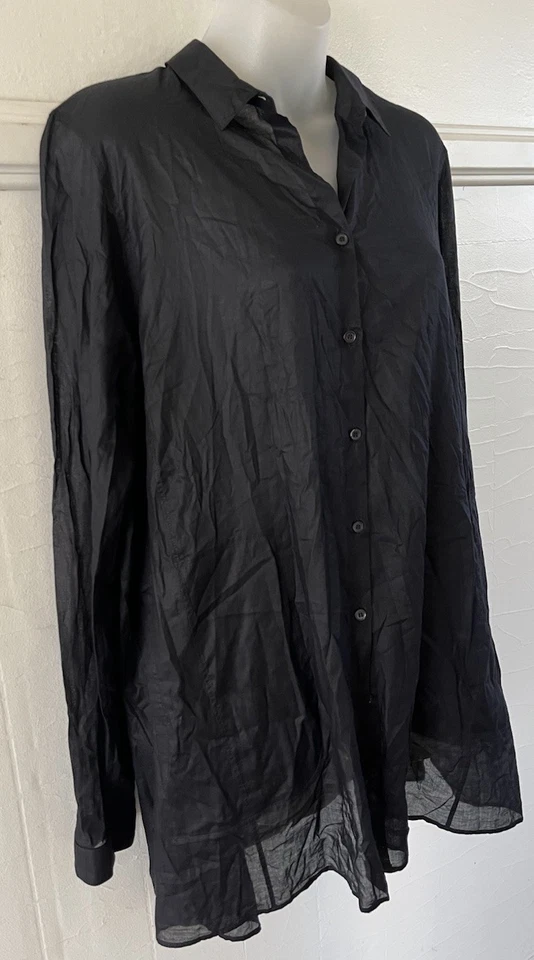 Camisa Blusa JIL SANDER Negra Ligera Columpio Túnica Manga Larga Atada Trasera-38 Foto 2 de 4