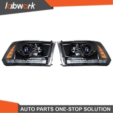 Labwork RH+LH Headlight For Dodge Ram 1500-3500 2013-18 w/ LED DRL Black Housing