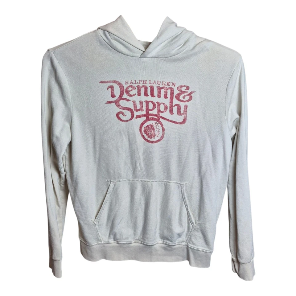 Denim & Supply Ralph Lauren Off White Gráfico Sudadera con Capucha Logo Chief Para Hombre XL Foto 2 de 4