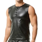 Black Men's Faux Leather Vest Sexy Stretch Nightclub Casual Sleeveless Tank Tops