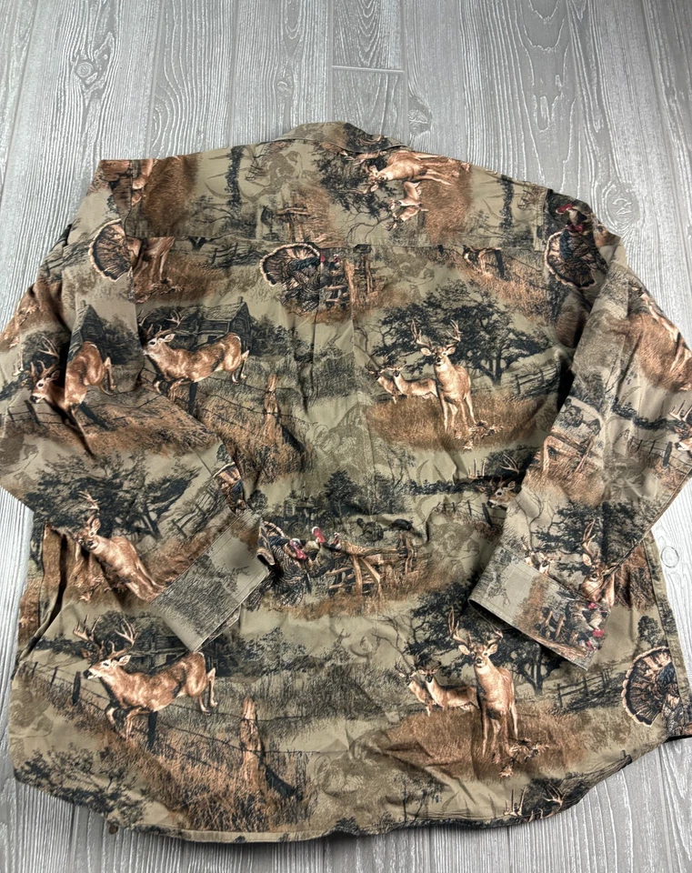 Camisa de ciervo North River Outfitters XL estampado de ciervos con botones gamuza de caza Foto 3 de 4