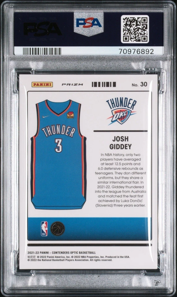 2021 CONTENDERS OPTIC JOSH GIDDEY UNIFORMITY RC ROOKIE PSA 9 GEM MT #30 OKC - Image 2 of 2