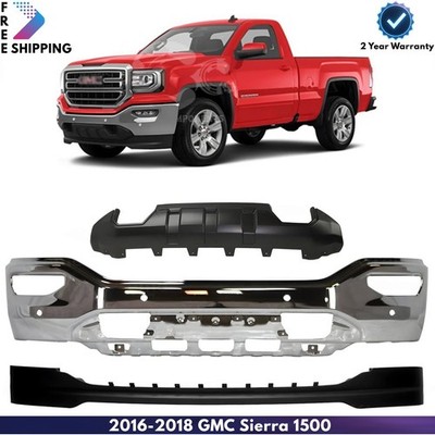 Front Bumper Chrome Steel & AirDam Black Kit For 2016-2018 GMC Sierra 1500