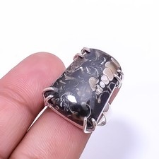 Turritella Agate -Wyoming 925 Sterling Silver Ring s.9 R111, Christmas Gift