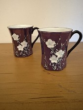 Set 2 tazzine caffè espresso vintage blu Nippon Giappone fiori di ciliegio bianco