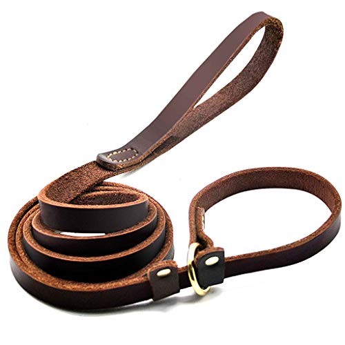Real Leather Slip Lead Dog Leash, Adjustable Stitched Pet Slip Leads with - Picture 2 of 8