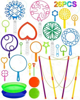 Giant Bubble Wands Set - 26 Pcs Big Bubble Maker with Tray for Kids & Adults, Fu