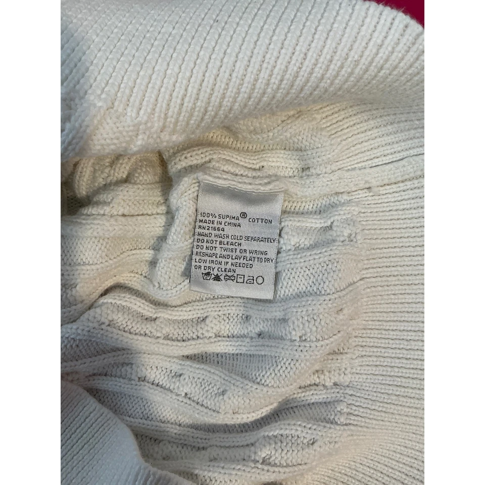 Cárdigan Suéter Foxcroft Para Mujer Blanco Tejido con Cable Cremallera Talla L Tenis Preppy Foto 4 de 4