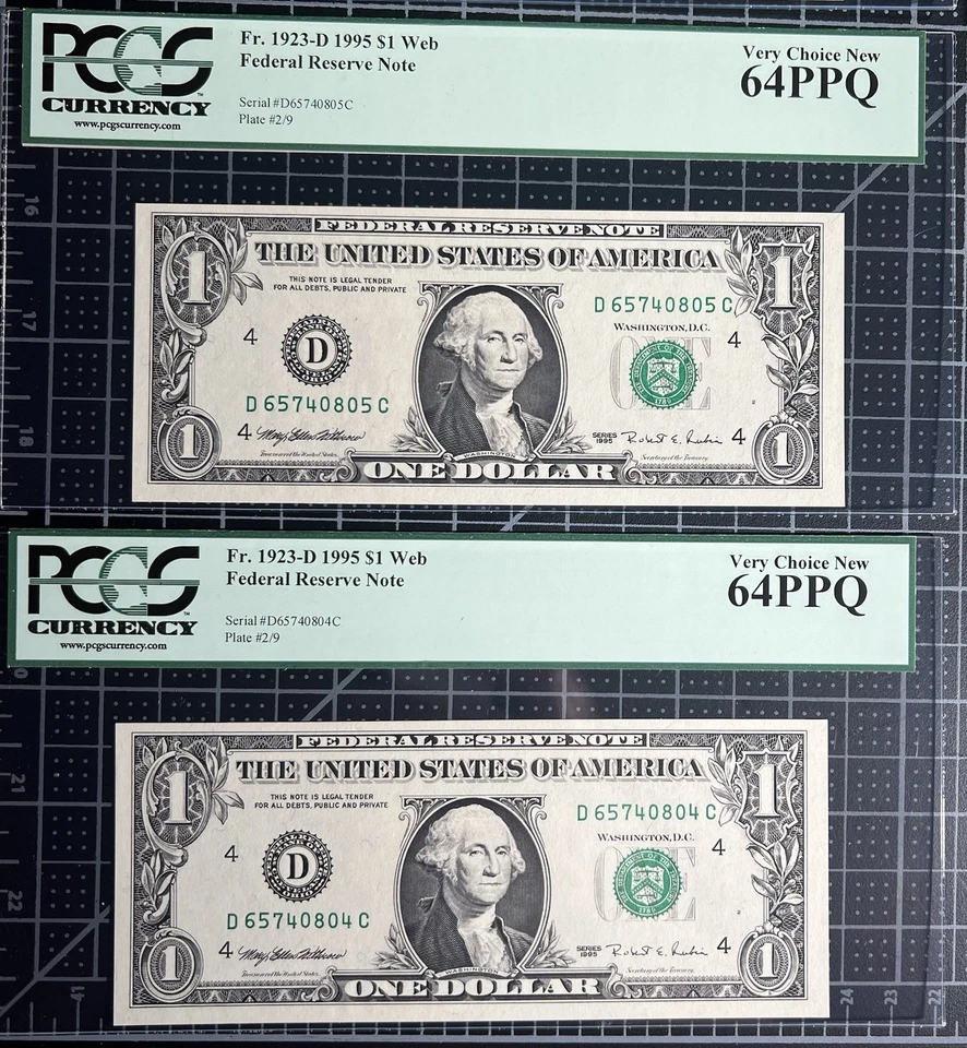 Lot (10) Fr 1923-D 1995 $1 Cleveland FRN WEB Note Plate 2/9 PCGS 64PPQ Mule - Image 3 of 4