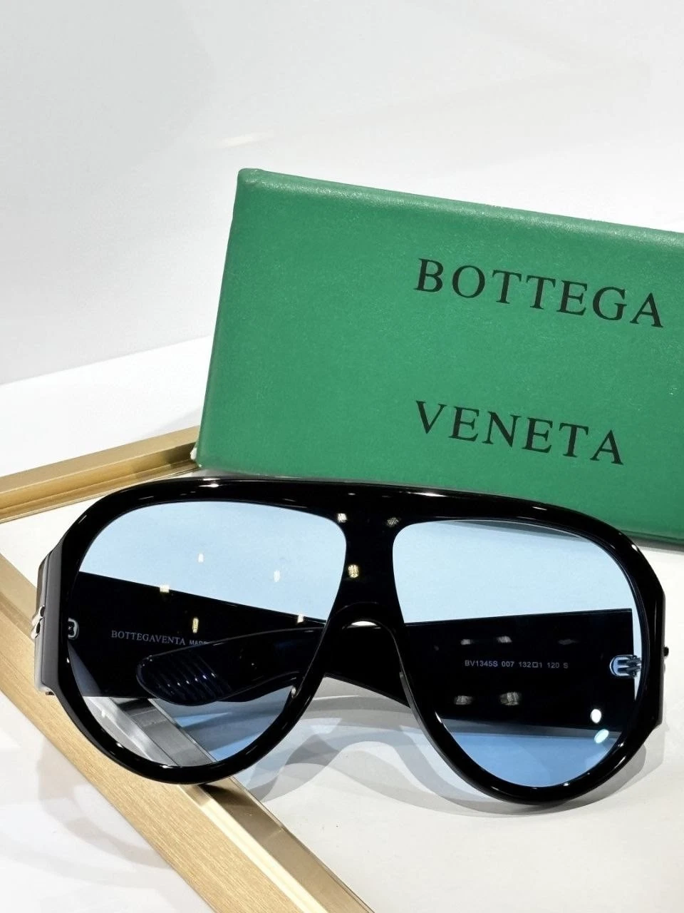 Bottega Veneta — Bottega Veneta BV1345 132□1-120 Sunglasses Black Frame Blue Lens Luxury Unisex