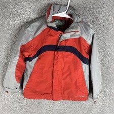 L.L.Bean Jacket Kids Large 6X/7 Red Gray Colorblock Hooded Nylon Windbreaker