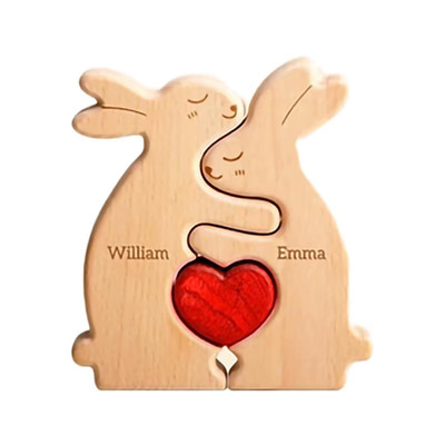I Personalisiertes Holz Kaninchen Puzzle Name Gravur Familie Geschenk Deko
