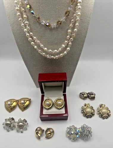 Aurora Borealis AB Jewelry Lot Sterling Silver 925 Gold Tone Pearl Vtg Costume