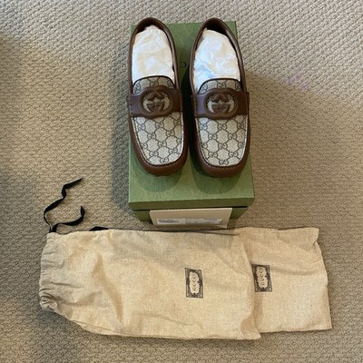 NIB Gucci GG Supreme Canvas & Leather Driver Loafers Brown Size UK8.5 US9 NIB Gucci Men Loafer 8.5 US 9 Brown GG Supreme Canvas  main image 3