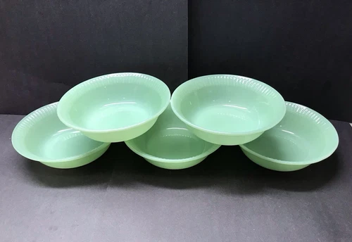 5 Vintage Fire King JADEITE Jane Ray fruit dessert bowls 4 7/8” jadite