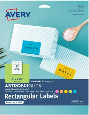 AVERY ASTROBRIGHTS 4331 Rectangular Labels Assorted Colors 150 ct 2' x 2.6''