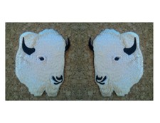 Buffalo - White Bison Buffalo Head - Embroidered Iron On Patch - Set Of 2