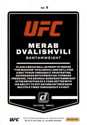 2022 Panini Donruss UFC #6 Merab Dvalishvili - Picture 2 of 2