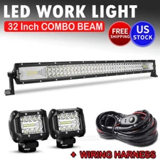 Tri Row 32inch LED Light Bar Offroad Driving Spot Flood ATV Marine Boat + Wiring