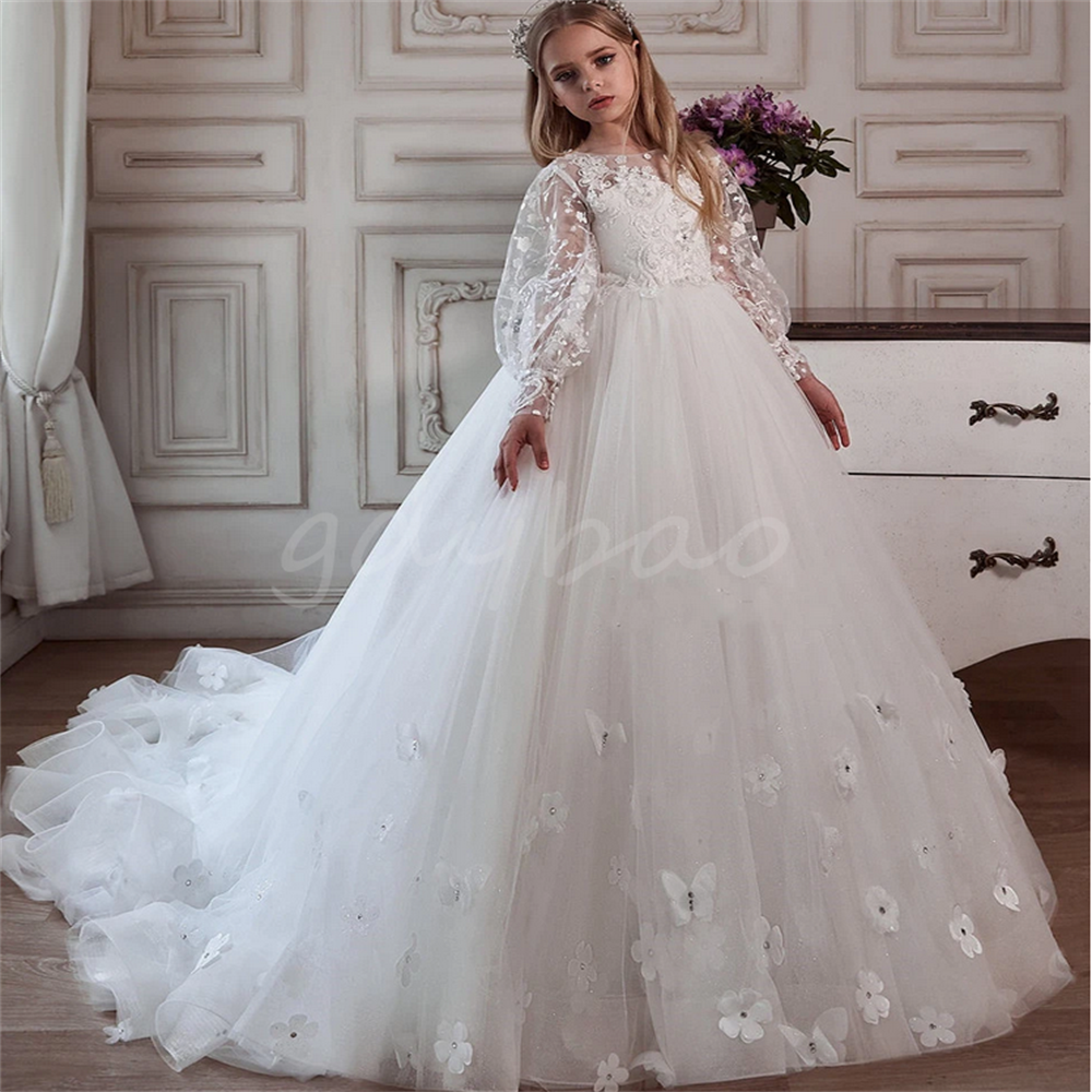 girls.long sleeve dresses Cinderella Couture 8059 Glitter Lace Applique Flower Girl Dress