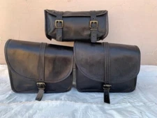 3 Saddlebags Panniers Leather Motorcycle Saddle Bag Vintage Rust Black Leather