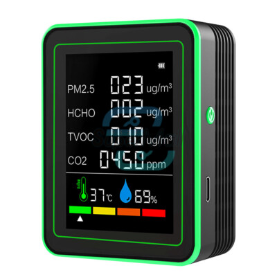 6 in 1 Air Quality Monitor PM2.5 CO2 Meter Carbon Dioxide Level TVOC HCHO Temp