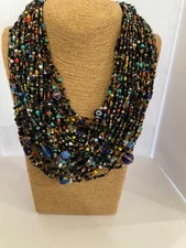 multi strand colorful ethnic statement boho beaded Kenyan handmade necklace