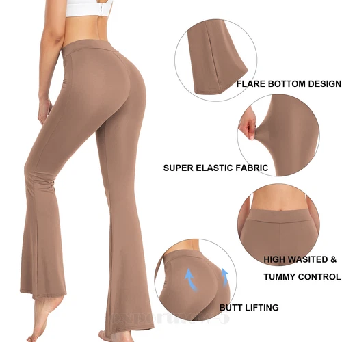 Damen ausgestelltes Bein Stretch Hose Schlaghose mittelhoch lang Bootcut Lounge Yoga - Bild 10 von 27
