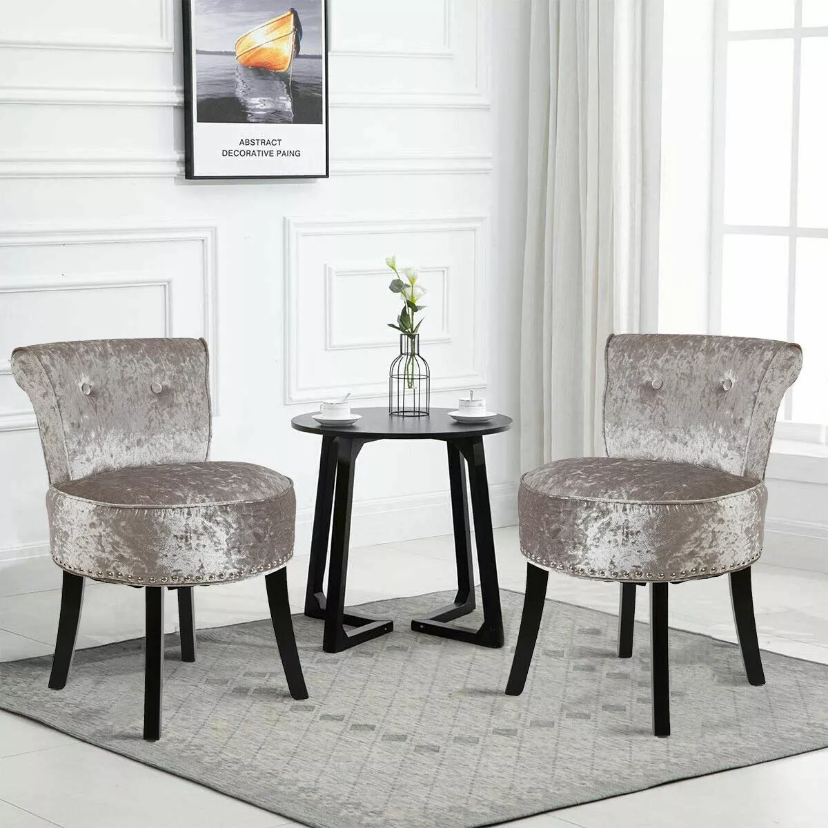 1x Velvet Upholstered Accent Armless Chair Makeup Vanity Stool