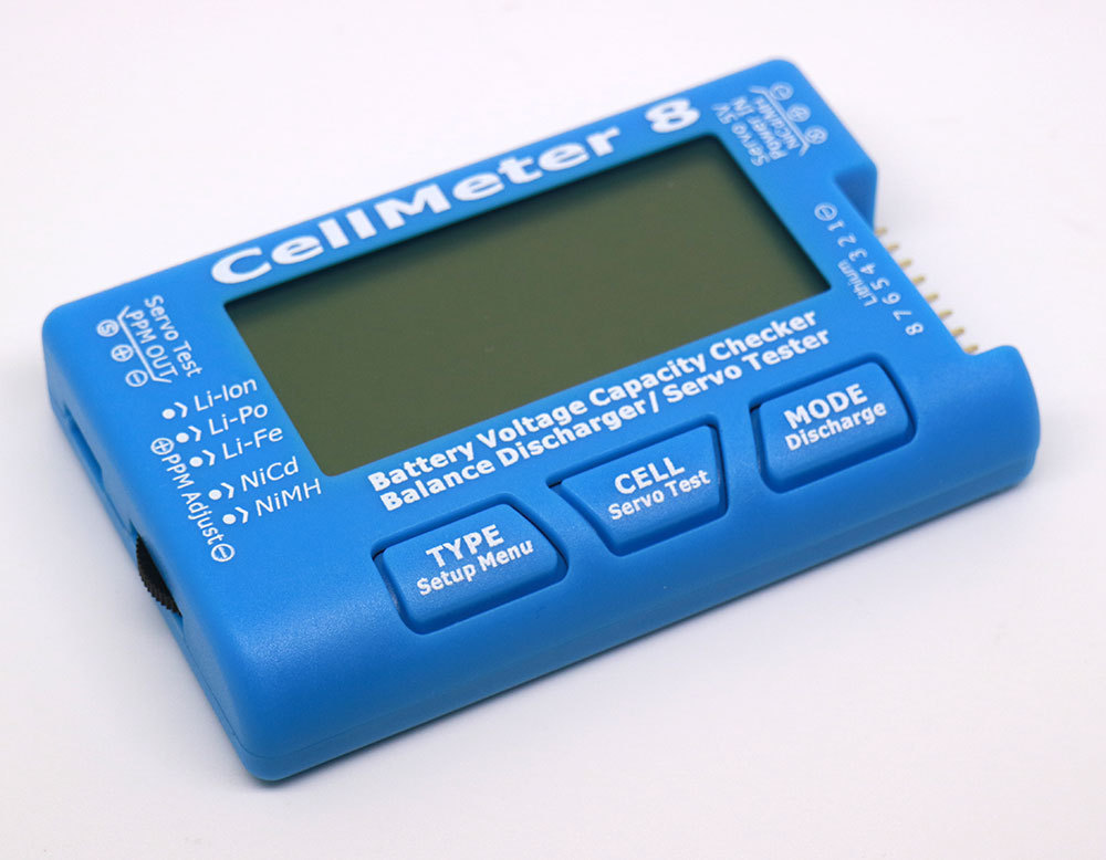 ZJchao LiPo Battery Checker – CellMeter 8 Digital Capacity Tester For LiPo, LiFe, Li-Ion & NiMH – Servo Tester Function Included