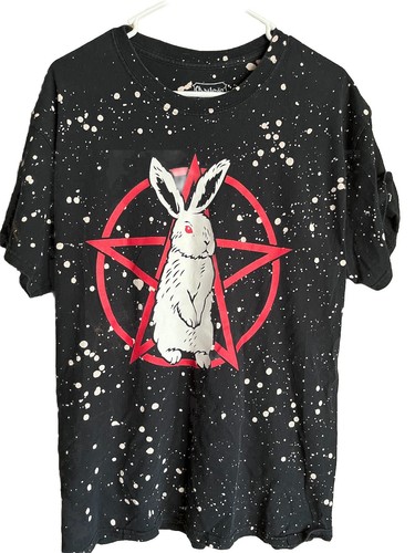 Punk Goth T Shirt Pentagram With Bunny - Funny Wiccan Shirt - Picture 2 of 2