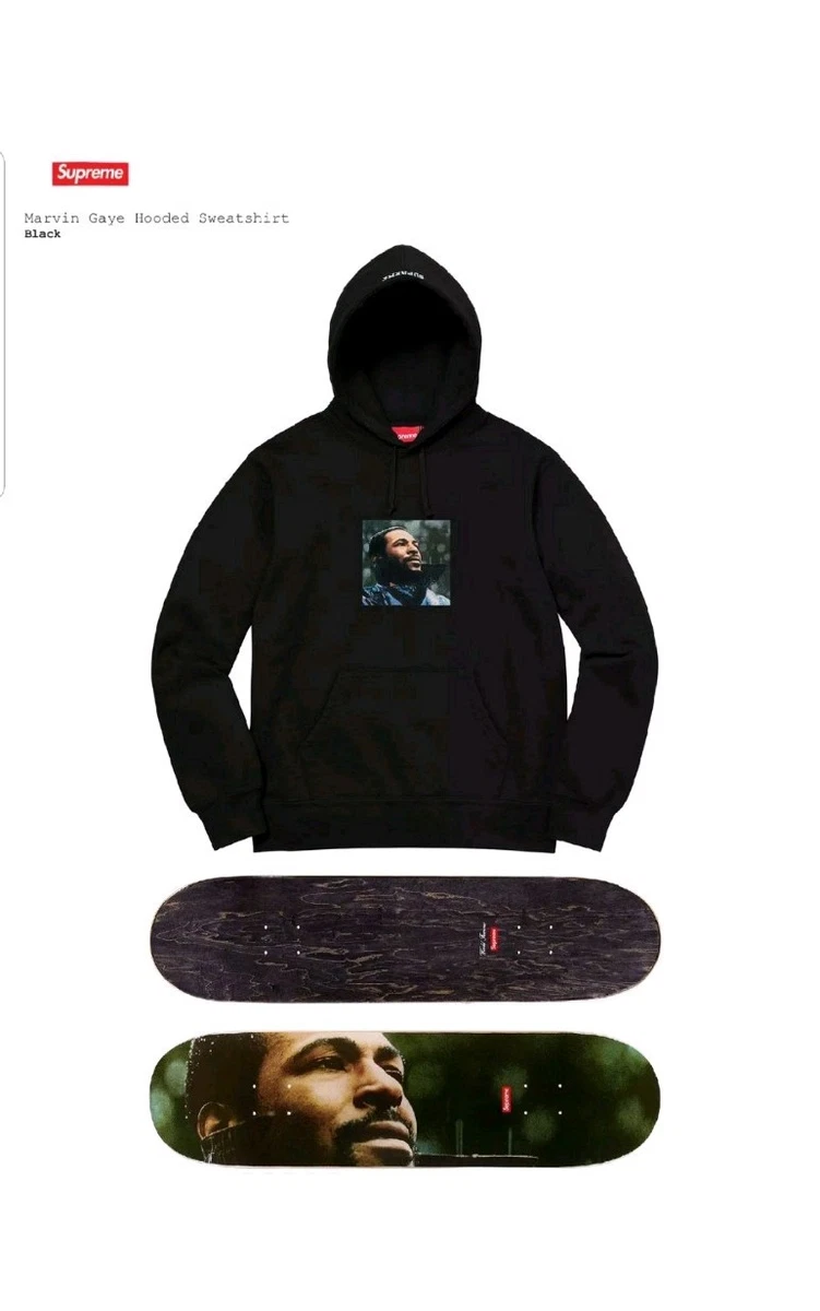 Supreme Marvin Gaye BLACK Hooded hoodie Sweatshirt & Skateboard Bundle  christmas