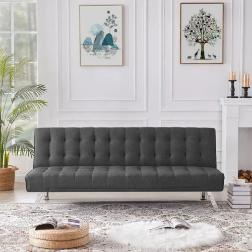 Futon Sofa Bed, Upholstered Convertible Folding Sleeper Recliner for Living Room - Afbeelding 1 van 6