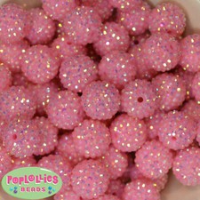 20mm Pink Rhinestone Bubblegum Beads 20 pc Chunky Gumball Jewelry