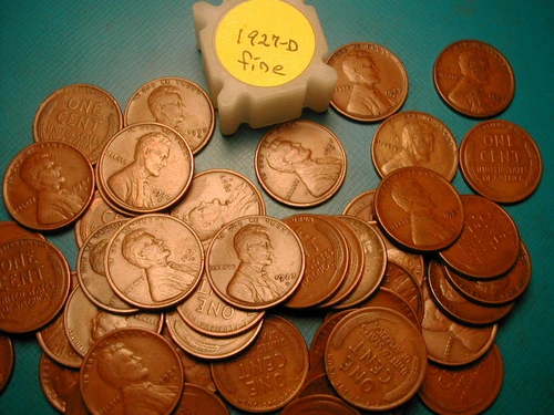 1927-D LINCOLN WHEAT CENT PENNY ROLL HIGH GRADE, all coins "FINE"
