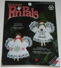 Holiday PinPals #2326 Snowflake & Snowman Cross Stitch Wearable Angel Pin NEW