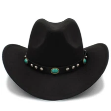 Cowboy, Cowgirl Hat, Western Style, Turquoise Strap, Men Women Retro Wide Brim
