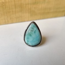 Beautiful Larimar Gemstone Ring 925 Sterling Silver Gift For Beautiful Girls