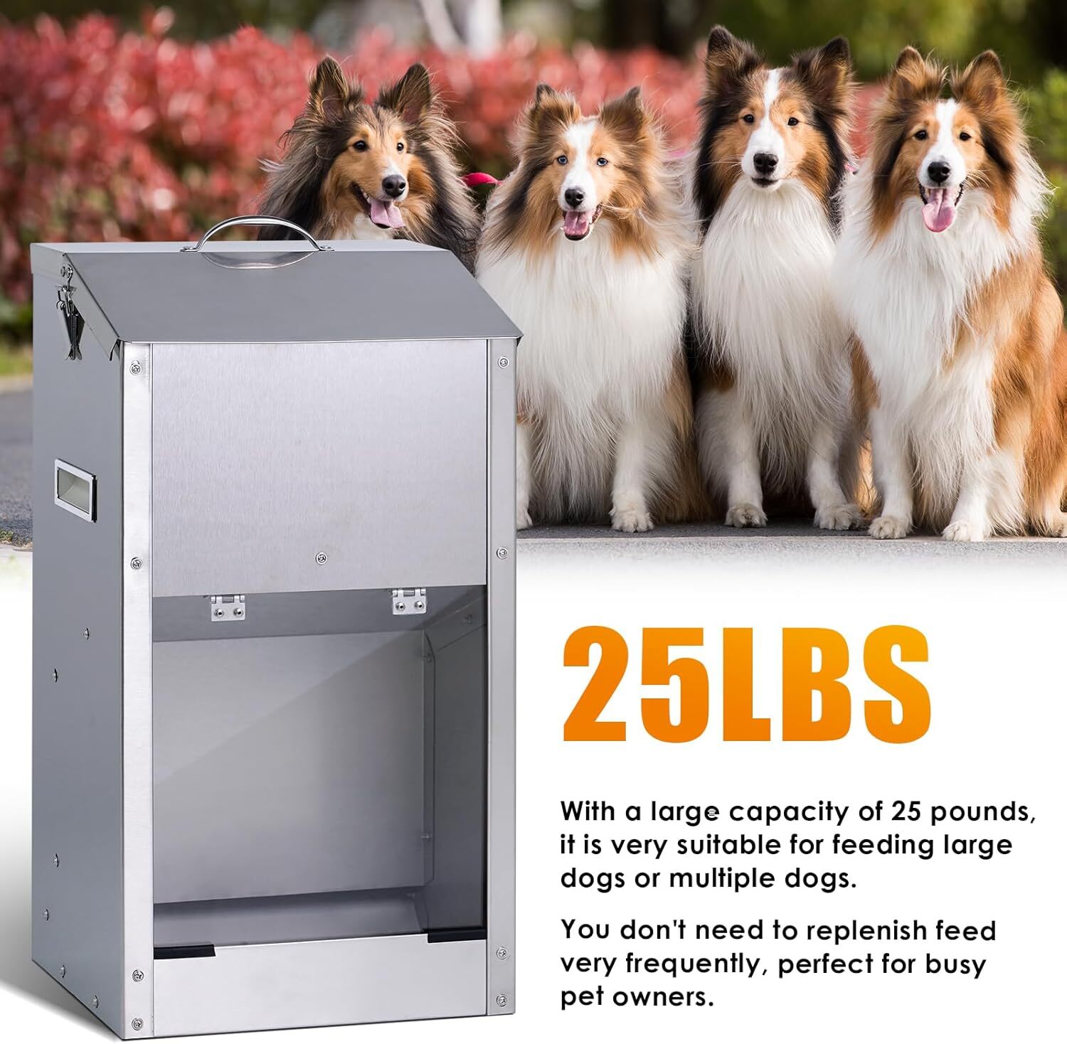 Automatic Dog Feeder Large Breed Outdoor Dog Food Dispenser 25lbs Large Capacity