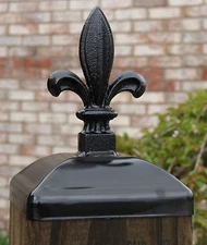 6x6 Cast Iron Fleur De Lis post cap for Wood Fence Post, Decorative Fence Topper
