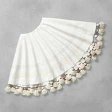 Hearth & Hand Christmas Tree Skirt Magnolia Home Embroidered Cream w/Tassels 52”