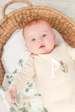 Personalised Beige Rabbit Initial Babygrow with optional Heaband/Hat & Blanket