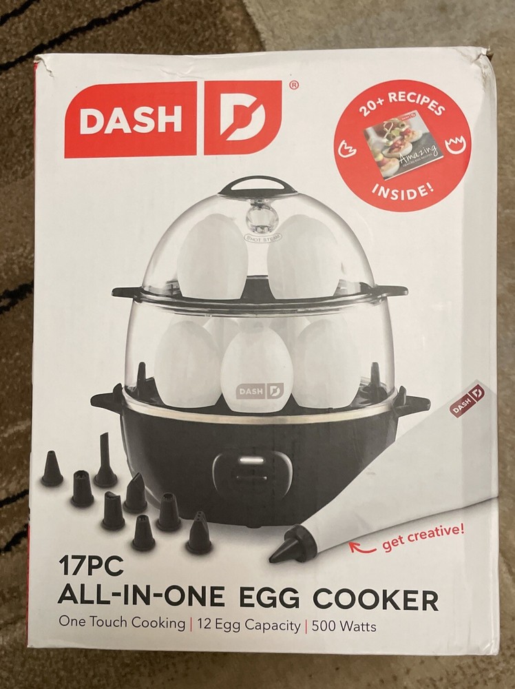 17-Piece Dash Egg Cooker & Steamer with 12-Egg Capacity, Piping Bag + 20 Recipes