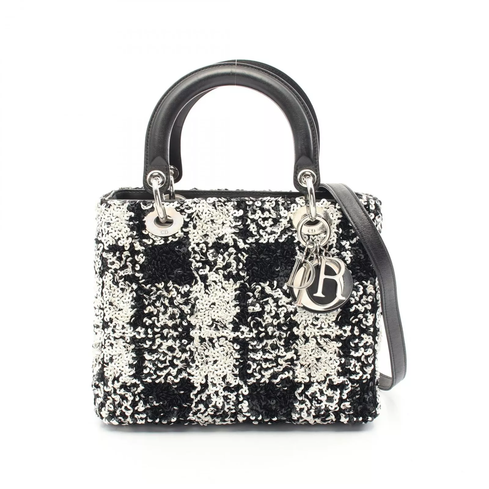Christian Dior LADY DIOR Sac fourre tout bandoulière main cuir paillettes noir blanc occasion