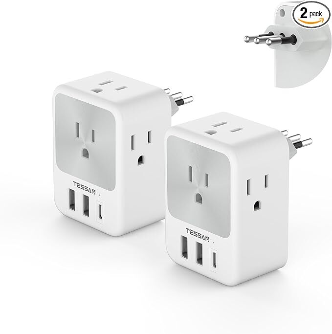 Italy Travel Plug Adapter Power Adapter with 4 Outlet 3 USB to 
