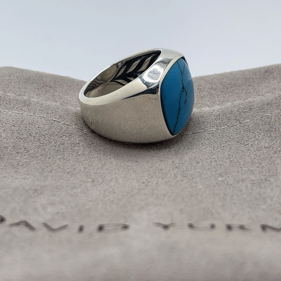 Anillo David Yurman Piedra Exótica Sello Turquesa Plata de Ley Talla 9 Foto 3 de 4