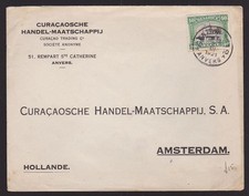Belgium 1921 Advertising Cover Curacaosche Handel Maatschappij Anvers Amsterdam