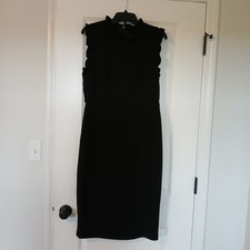 Black Sleeveless Dress Size 12 Ivy + Blu Sheath  Ruffle Neck NWOT Career/ Work