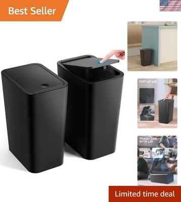 Bathroom Trash Can with Lid, 2 Pack 4 Gallons/15 Liters Garbage Can with Pop-...