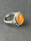 Vintage 800 Silver Ring Orange Cabochon Stone Size 8 Ornate Setting (Amber?)